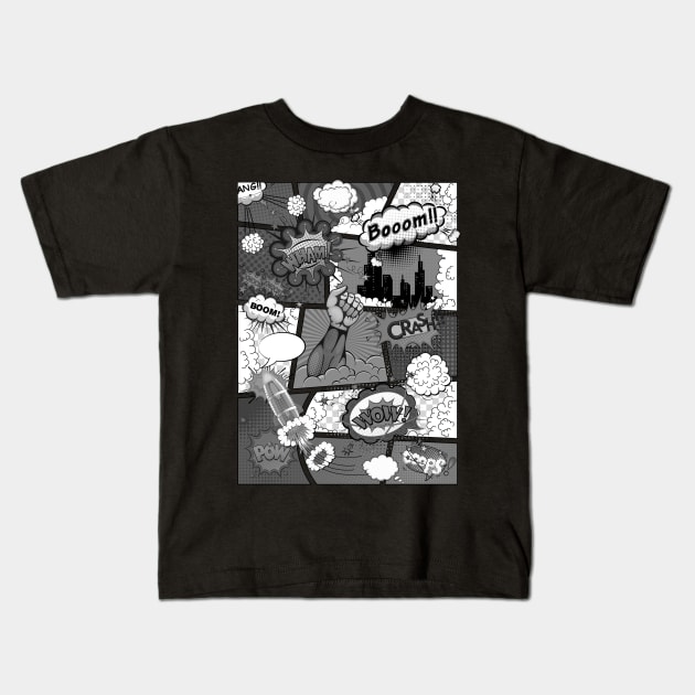 Comics - Black & White Kids T-Shirt by marcusmattingly